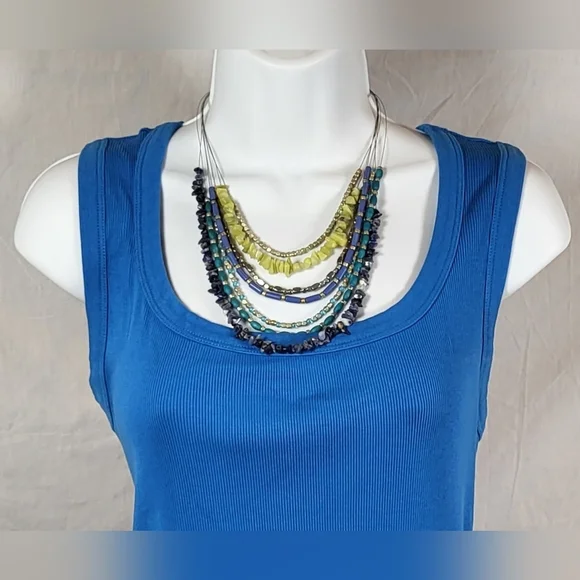 CHICO'S Blue and Green Beaded Wire Necklace and Dangle Earrings Set / Pierced - Picture 2 of 5